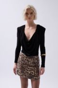 Vatkalı Degaje Yaka Bodysuit resmi